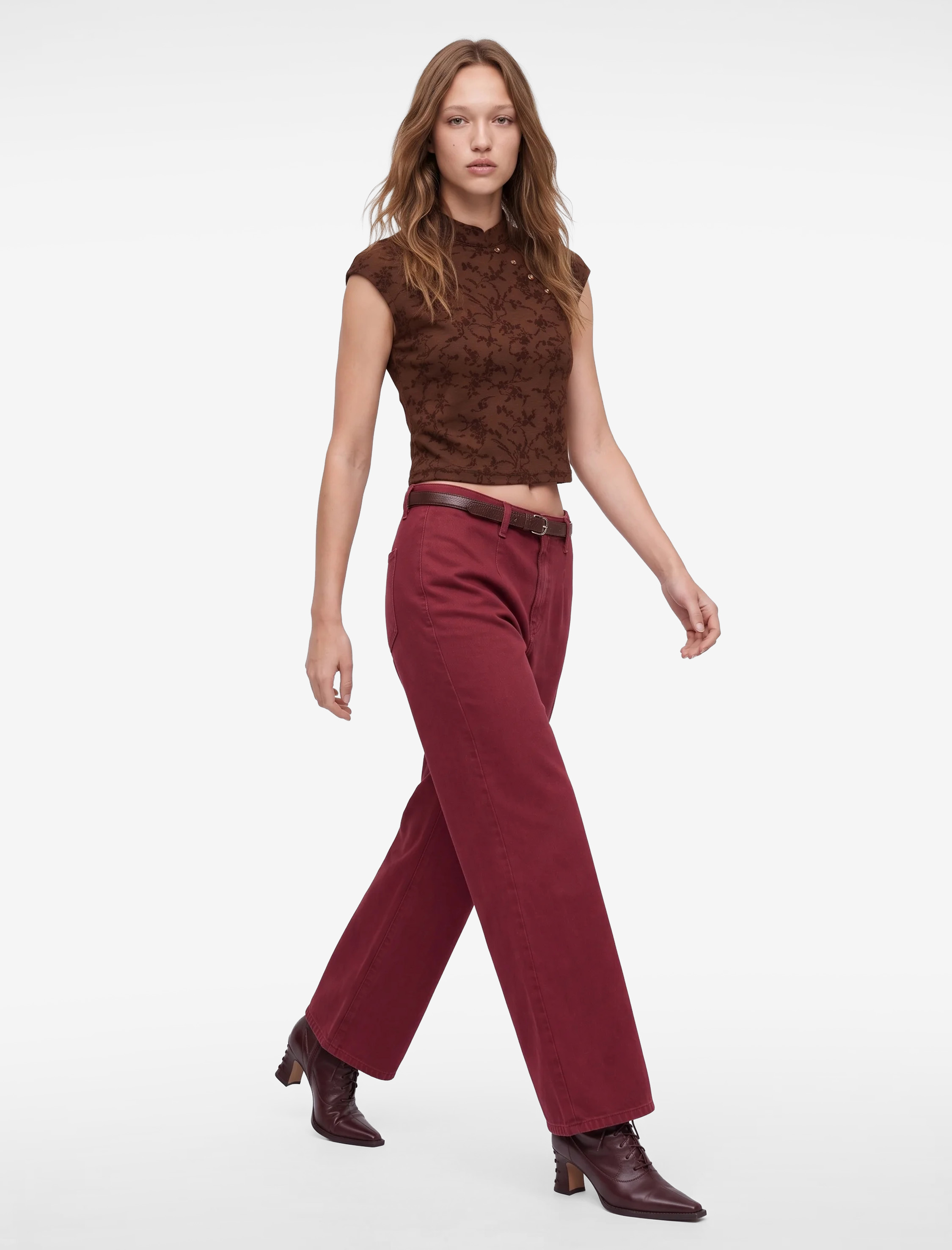   Pamuklu Geniş Paça Kemerli Crop Pantolon - Wide Leg Jeans