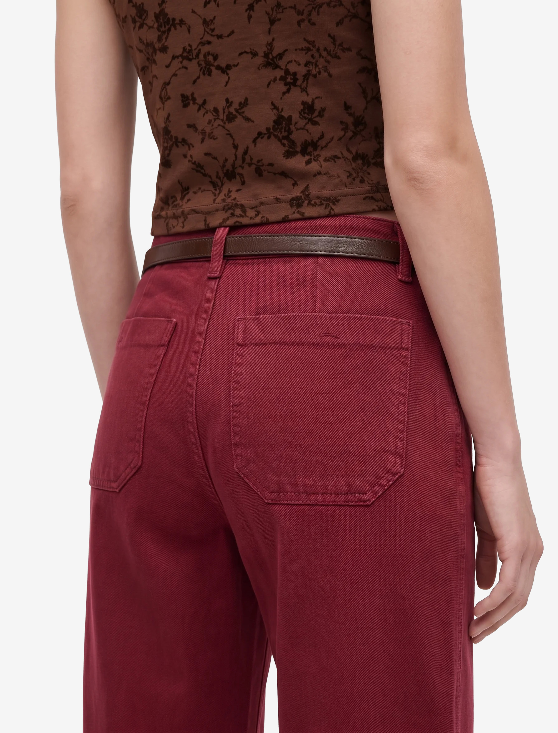   Pamuklu Geniş Paça Kemerli Crop Pantolon - Wide Leg Jeans