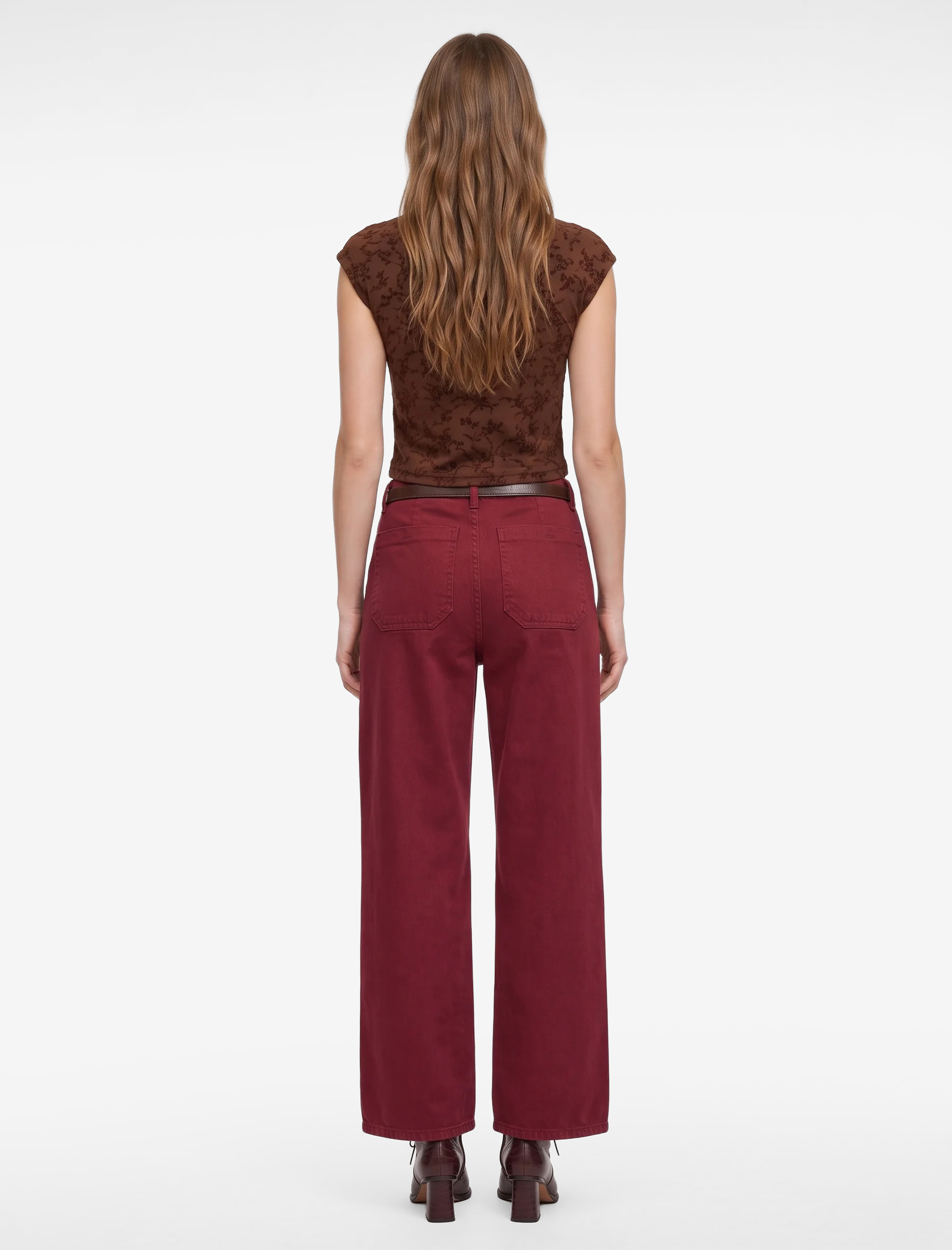   Pamuklu Geniş Paça Kemerli Crop Pantolon - Wide Leg Jeans