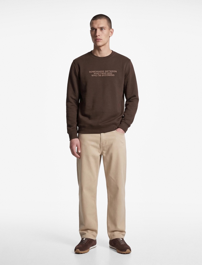  Uzun Kollu Üç İplik Şardonlu Bisiklet Yaka Baskılı Sweatshirt