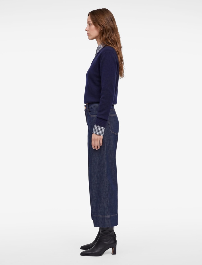  Normal Bel Rahat Kalıp Pamuklu Kısa Geniş Paça Denim Pantolon - Culotte Jeans