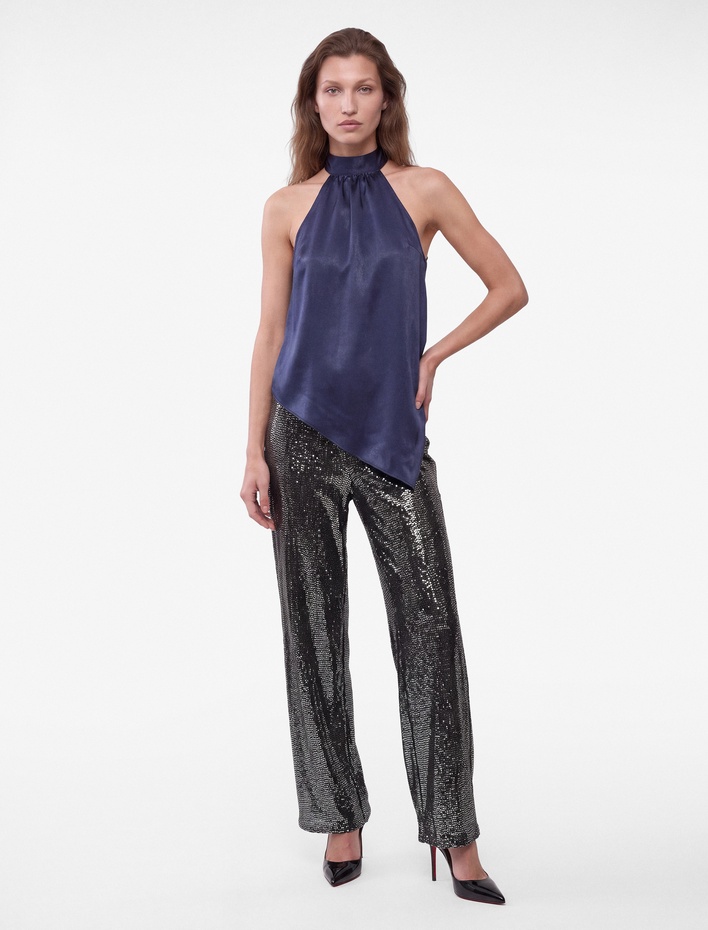  Straight Fit Metalik İplikli Pullu Payetli Pantolon
