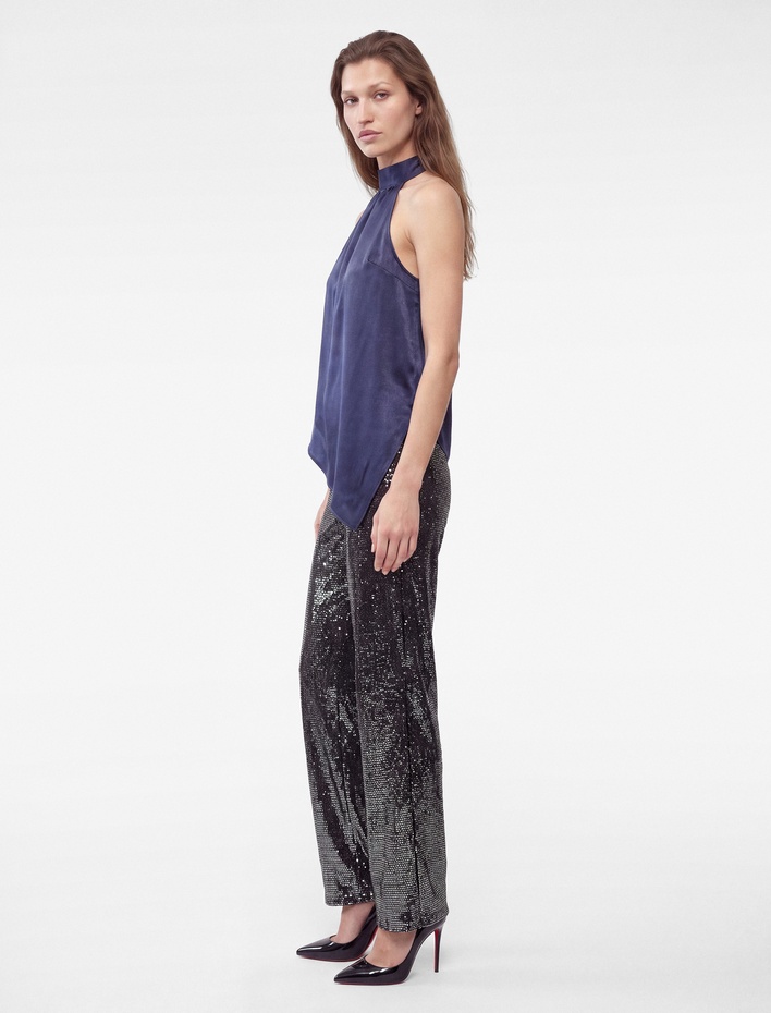  Straight Fit Metalik İplikli Pullu Payetli Pantolon