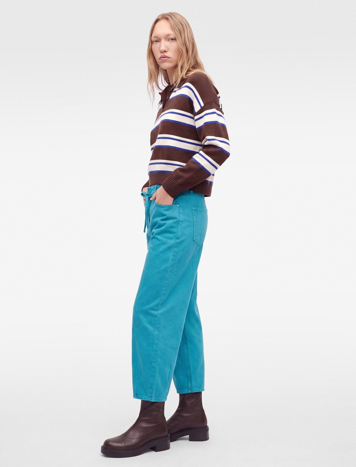 Kemerli Cepli Normal Bel Rahat Kalıp Balon Fit Barrel Pantolon - Barrel Jeans