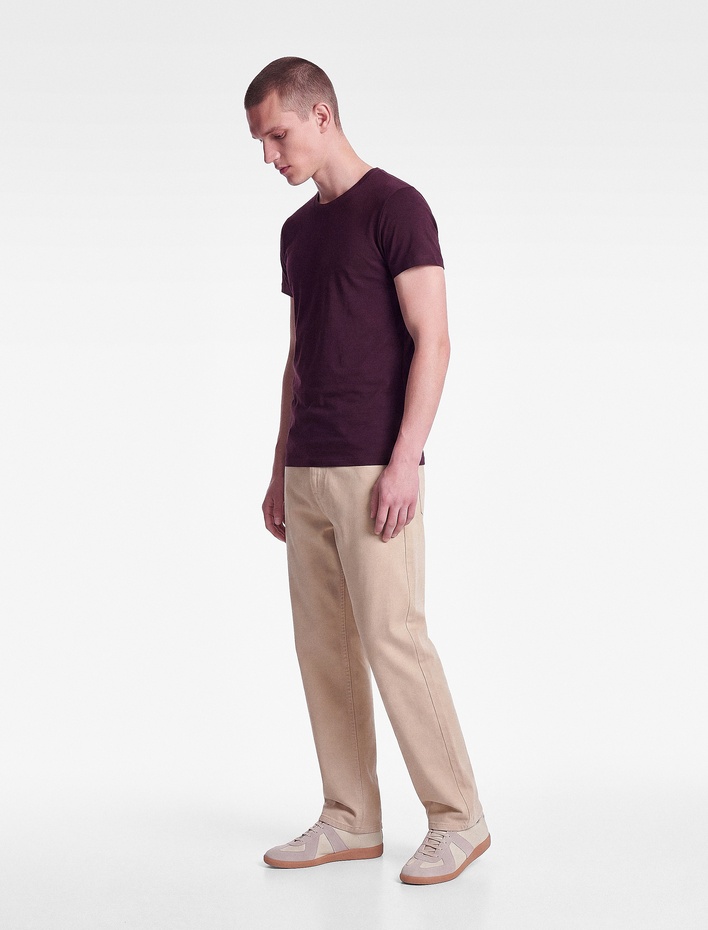  Pamuklu Kısa Kollu Bisiklet Yaka Basic Slim Fit Tişört