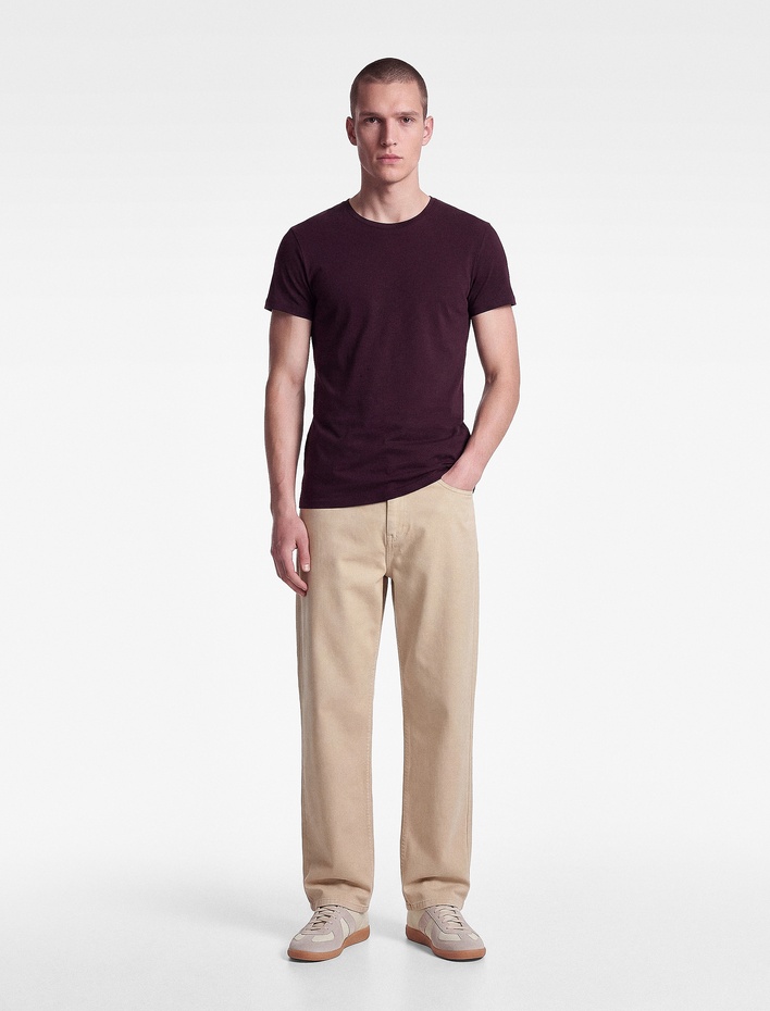  Pamuklu Kısa Kollu Bisiklet Yaka Basic Slim Fit Tişört